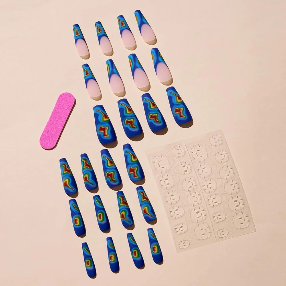 Watercolor Swirl Designer Long Coffin Press-On Nails